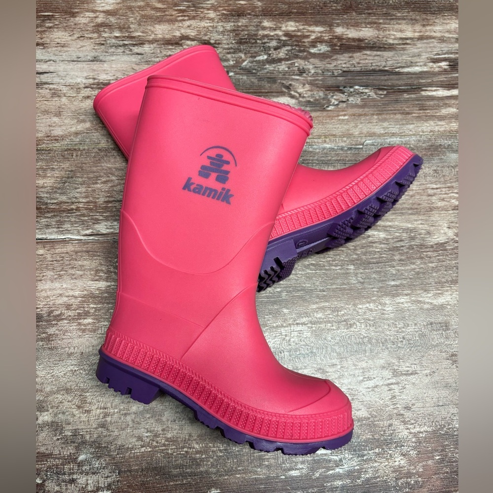 Kamik Kids' Hot Pink and Purple Waterproof Rain Boots Spring Mud Wet Outdoor 12